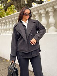 NegzBox Women's Oversized Lapel Decorated Button Long Sleeve Casual Loose Overcoat Fall Winter Cloth For Women - Black - View 4
