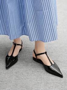 CUCCOO CHICEST Giày bệt mũi nhọn màu trơn phong cách Pháp cổ điển cho nữ - màu đen - Xem 4