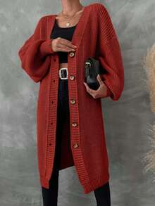 EURMUSE Áo khoác cardigan dài trễ vai màu trơn cho nữ vào mùa thu/đông - Rỉ Nâu - Xem 4