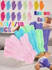 10 piezas/1 pieza Guantes exfoliantes, aptos para ducha, SPA, masaje, exfoliación corporal. Guantes exfoliantes medianos para ducha, masaje de SPA, exfoliación corporal - Guantes exfoliantes para mujeres y hombres, guantes de ducha de doble textura para exfoliación corporal, guantes exfoliantes, paño de limpieza corporal natural, herramienta de limpieza corporal, decoración de baño azul para el hogar, accesorios de baño, organizador de baño de verano - Multicolor - Ver 1
