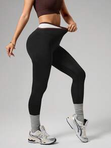 Gameset SHEIN Sport Leggings moldeadores de cintura alta con contraste de color para mujer - Multicolor - Ver 1
