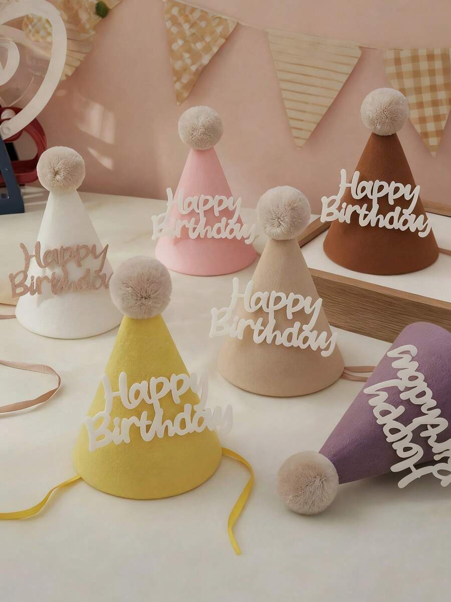 1件/1套蕾丝毛毡生日帽派对拍照道具装饰，带绒球