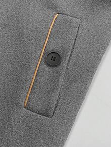 Manfinity Mode 时尚前开襟纽扣翻领大衣，百搭长袖男士灰色风衣外套，冬季必备 - 淺灰色 - 查看 6