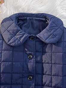 一件式少女休闲千鸟格绗缝长袖羽绒服，轻便保暖，内衬保暖层，适合秋冬季日常穿着。 - 藍色 - 查看 7