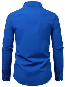 Manfinity Mode Áo sơ mi tay dài cổ điển chắp vá màu tương phản cài nút phía trước thời trang - Màu xanh lam - Xem 2