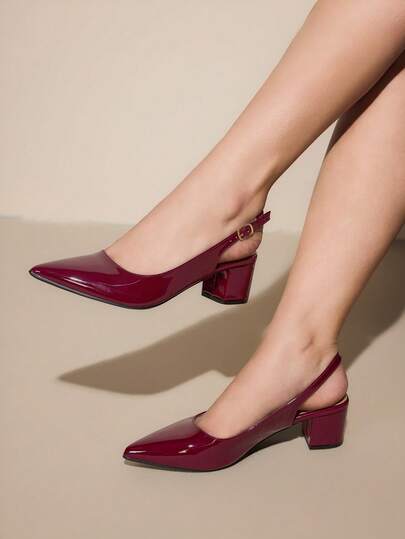 CUCCOO CURVES Tacones altos elegantes de punta ancha para mujer con talón grueso, sin talón trasero y correa de tobillo para fiesta