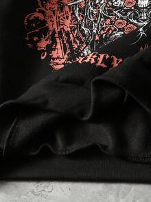 ROMWE MEN Grunge Punk sweat-shirt à capuche ample pour hommes avec imprimé graphique, style de rue rétro - Noir - Voir 5