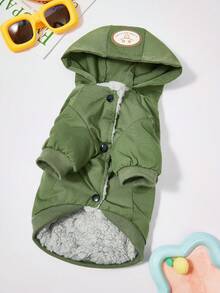 PETSIN 棕色加厚可爱保暖秋冬宠物外套，带牵引绳连接件 - 綠色 - 查看 1