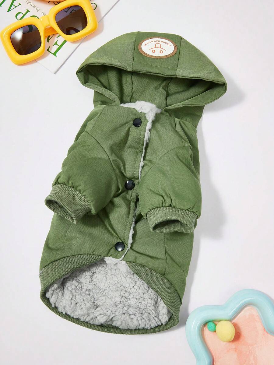 PETSIN 棕色加厚可爱保暖秋冬宠物外套，带牵引绳连接件 - 綠色 - 查看 1
