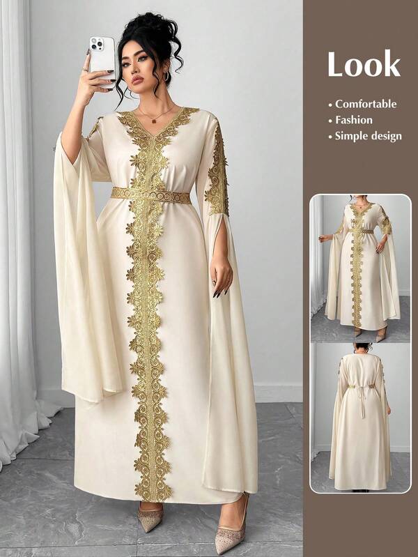 Elenzga Vestido elegante de manga larga con cuello en V y bloques de color para tallas grandes