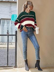 SHEIN LUNE Women's Latest Fashion Comfortable Color Block Pullover Sweater - Multicolor - View 4