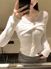 DAZY Women's Lace Patchwork Elegant Long Sleeve T-Shirt - White - View 7