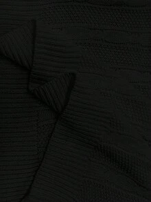 Chiquease Contrast Color V-Neck Drop Shoulder Long Sleeve Cable Knit Pullover Sweater - Black - View 7