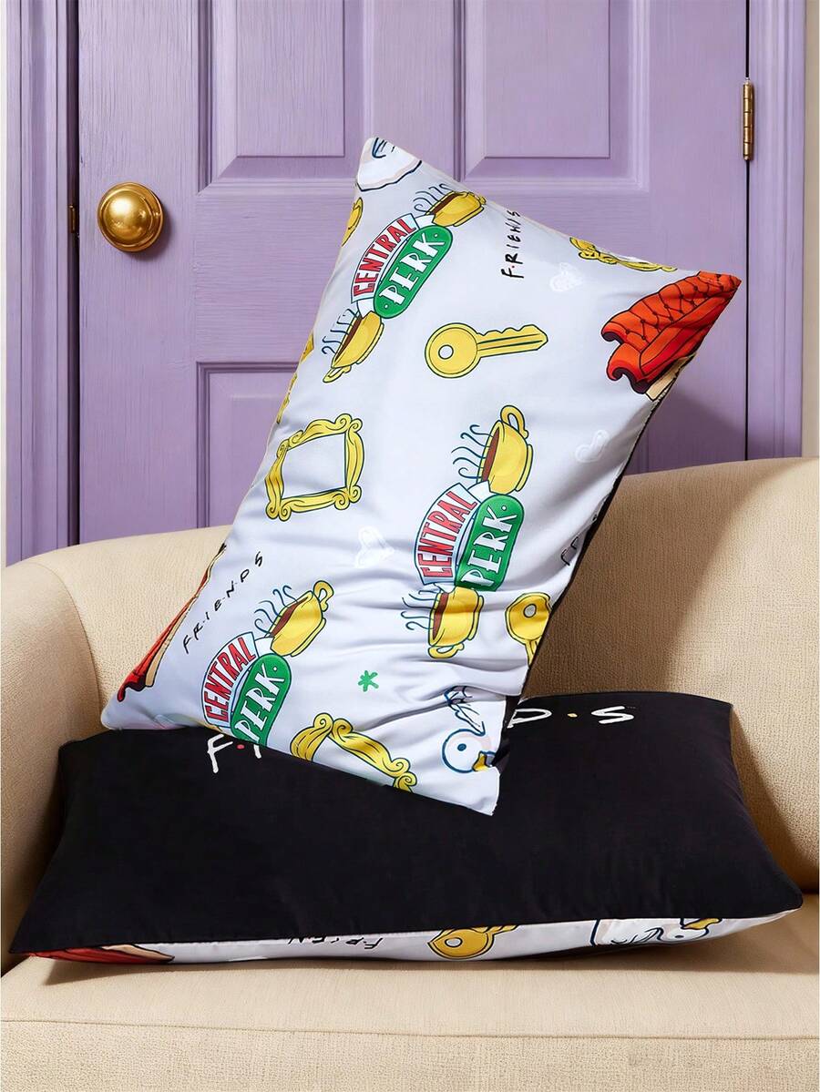 FRIENDS X SHEIN 2件套花卉印花枕套，缎纹面料，柔软凉爽，光滑抗皱，温和呵护头发和皮肤 - 彩色 - 查看 1