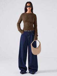 LYSMO 2025新款简约秋季女士休闲性感咖啡棕色吊带长袖毛衣，后背系带吊带露背毛衣 - 咖啡棕 - 查看 6