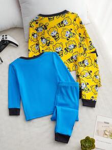 Transformers X SHEIN Bộ đồ ngủ liền thân co giãn in hình robot hoạt hình cho bé trai 2 bộ - Nhiều màu - Xem 2