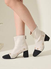 CUCCOO CHICEST Autumn/Winter New Beige Chunky Heel Elastic Elegant Comfortable Non-Slip Versatile Women Ankle Boots For Christmas - Beige - View 4