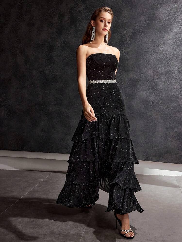MOTF Soiréza WOMEN'S RHINESTONE EMBELLISHED STRAPLESS CAKE DRESS, SUITABLE FOR COCKTAIL PARTY