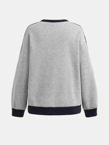 少女刺绣拼布圆领运动衫和运动裤休闲套装 - 灰色 - 查看 8