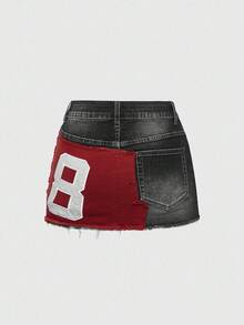 ROMWE Avant Vintage Distressed Retro Logo Denim Mini Skirt For Women - Black - View 2