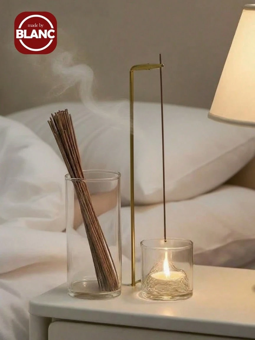 1 件二合一方形香座，金属丝香夹，适用于防飞灰香炉，配有可拆卸玻璃灰收集器和香烛储存盒，优雅香薰，适用于冥想、瑜伽、茶室和家居装饰