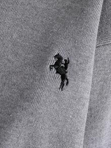 Sparklyn 少女休闲日常通勤上学风刺绣撞色条纹饰边 Polo 领毛衣和百褶针织裙套装，秋冬款 - 灰色 - 查看 4