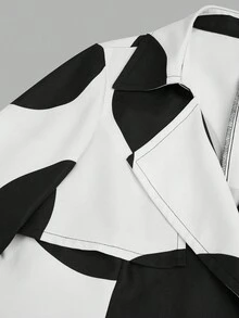 Sweetra Chaqueta de manga larga con doble botonadura, cinturón y estampado de lunares para tallas grandes