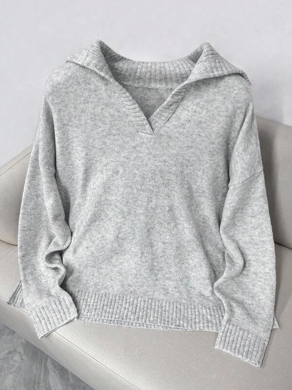 Airaco Plus Size Women's Fashion Turndown Collar Deep V Sweater