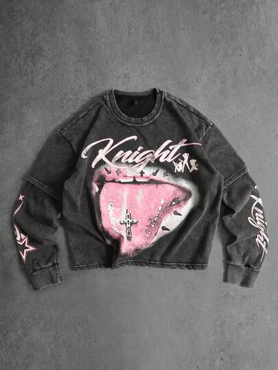 Street Life قميص تي شيرت رجالي بأكمام طويلة مطبوع بطبعات مشوهة طبقة مزدوجة، قياس فضفاض