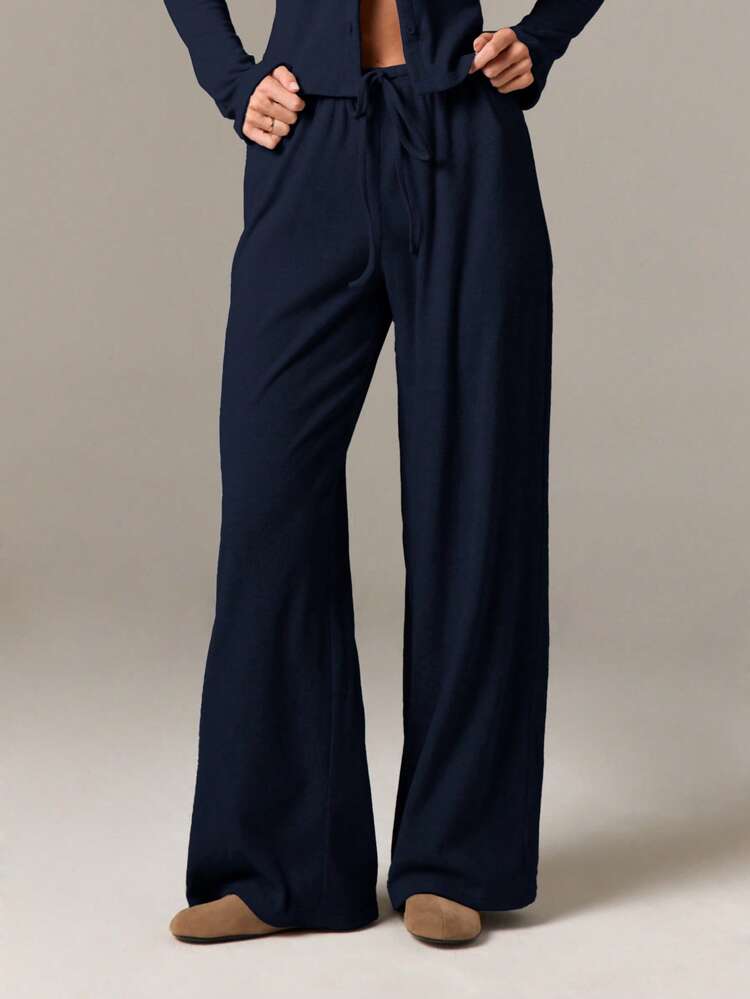 Ribbed Cardigan And Wide Leg Pants Set