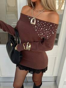 Siren Gaze Casual Fashionable Sexy Off Shoulder Long Sleeve Women Sweater Winter Brown - Brown - View 6
