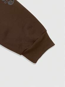 ROMWE MEN Goth Men's Casual Zip-Up Hoodie With Cross Pattern, Versatile Long Sleeve Sweatshirt - Coffee Brown - View 4