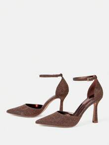 CUCCOO HITCHD Cuccoo Glitter Embellished Fashion High Heel Pumps For Women - Coffee Brown - View 9