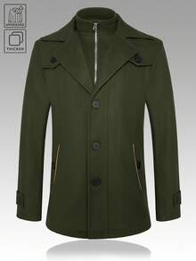 Manfinity Mode Men's Long Sleeve Fashionable Versatile Commuter Coat, Autumn/Winter Men Outerwear Olive Green Green Men Green Trench Coat - Army Green - View 3