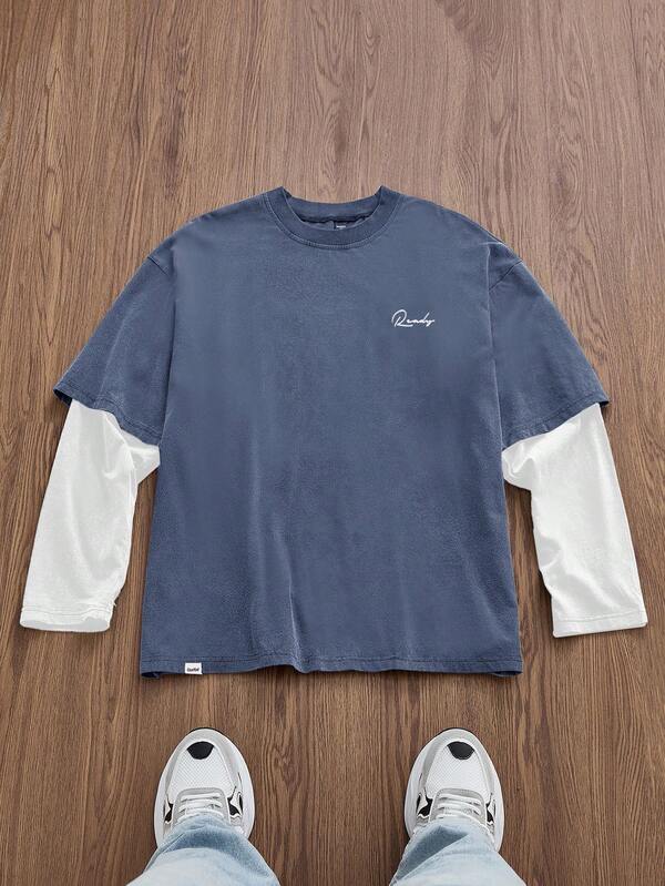 EASEVO Camiseta de manga corta con cuello redondo y estampado de letras para hombres talla grande, adecuada para verano y otoño