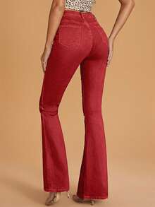 Selenza Women's Street Style Pocketed Flare Leg Jeans - Red - View 2