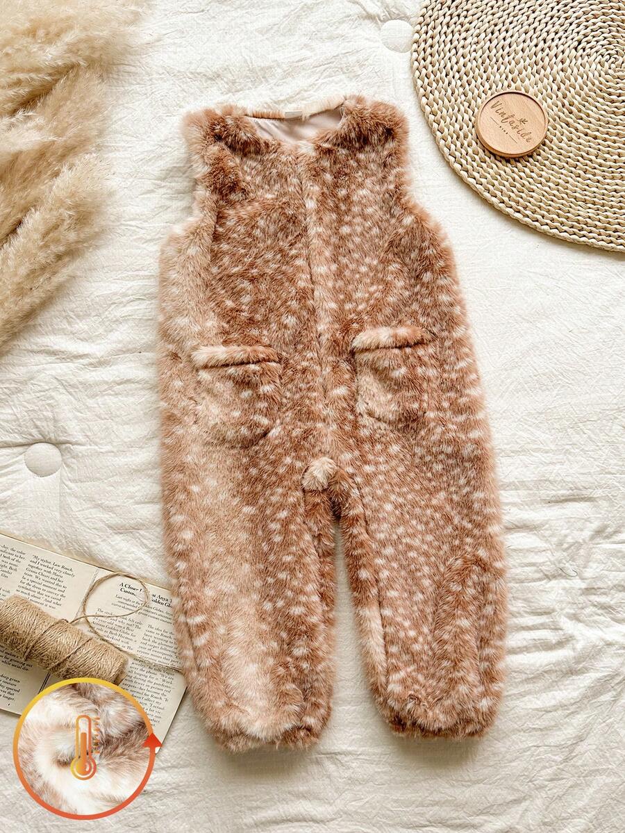 Vintaside Kids Summer Young Girl' Thermal Lined Jumpsuit,Deer Print Countryside Style Fashion Cute Versatile Elegant All-Match Outdoor Jumpsuit For Spring Autumn - Brown - View 1