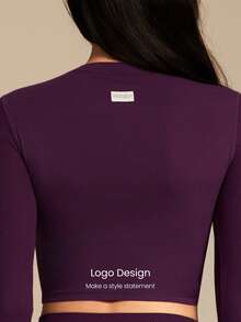 GLOWMODE FeatherFit™ Soft Stretchy Ribbed Seam-Dividing Design Long-Sleeve Tee Top Low Impact Yoga Pilates Studio Daily Casual Wear Removable Cups  Spring Summer - Bold Plum - View 6