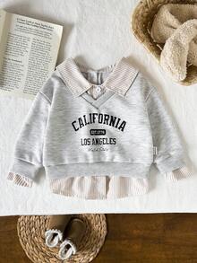 SHEIN Baby Girl2 In 1 Shirt Collar Letter Print Casual Sweatshirt