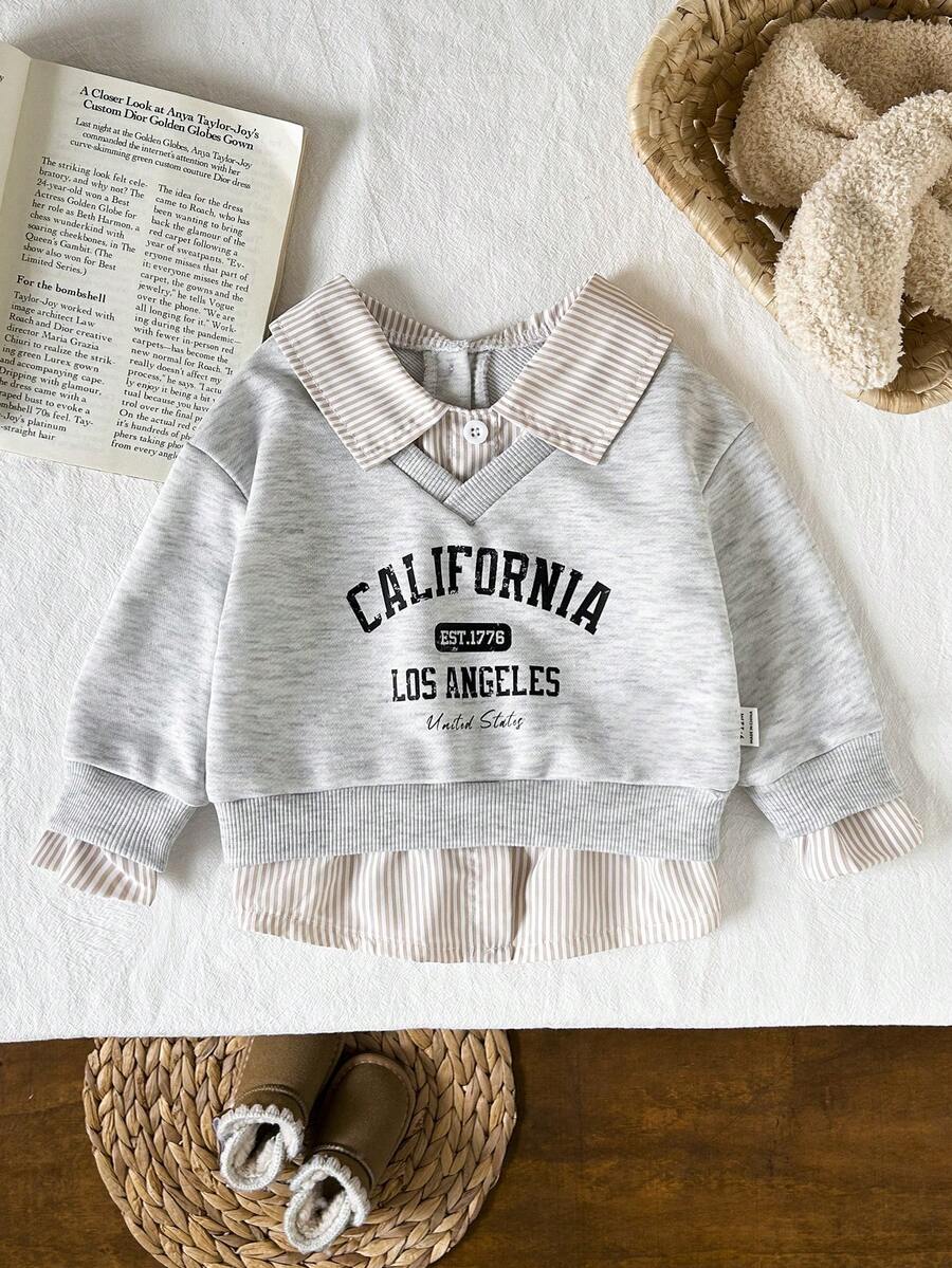 SHEIN Baby Girl2 In 1 Shirt Collar Letter Print Casual Sweatshirt
