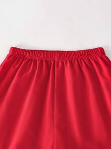 2pcs/Set Tween Boys Valentine's Day Heart Print Shirt And Shorts Set - Red - View 7