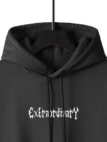 EURMUSE Men's Gothic English Print Hooded Sweatshirt, Streetwear Style - Dark Grey - View 3