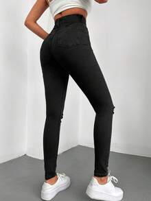SHEIN Tall Women Tall High Waist Ripped Skinny Jeans