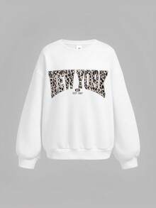 Girlism Tween Girl Sweatshirt & Sweatpants Co-Ords, English Graphic Print, Casual Long Sleeve Pullover Thick Sweatshirt And Pants 2 Pieces Set, Suitable For Autumn/Winter - Black and White - View 6