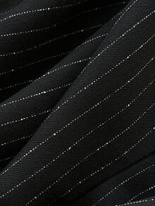 Elamini 女士条纹翻领单排扣西装外套和中长裙套装，办公服饰 - 黑色 - 查看 6