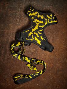 BATMAN X SHEIN 1 Set Of Cartoon Pattern Printed Pet Travel Harness And Leash Set, Multiple Size Options, Adjustable Harness Length, Suitable For Cats, Suitable For Dogs,  Cool, Bat