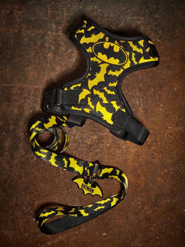 BATMAN X SHEIN 1 Set Of Cartoon Pattern Printed Pet Travel Harness And Leash Set, Multiple Size Options, Adjustable Harness Length, Suitable For Cats, Suitable For Dogs,  Cool, Bat