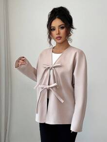 Elenzga Áo khoác dài vừa phải cỡ chuẩn dành cho nữ, Thu/Đông - Màu Khaki - Xem 4