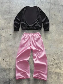 AXEPEAK Men's Letter Print Crew Neck Long Sleeve Pullover Sweatshirt And Wide Leg Pants Casual Suit,Stretchy