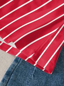 TOM & JERRY X SHEIN Young Boy Summer Casual Striped Letter & Cartoon Graphic Short Sleeve T-Shirt - White - View 5